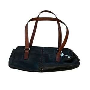 FOSSIL black & brown leather east-west handbag purse w/ signature key